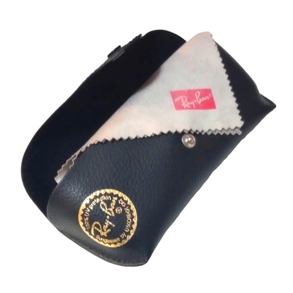 Ray-Ban Leather Sunglasses or Glasses Hard Case Black Snap Closure Gold Logo